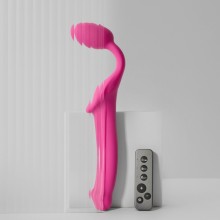 Гибкий анатомический страпон «Strap-on-me» с вибрацией, с 3-мя моторами, фуксия, силикон, размер M, 6017630, длина 15.2 см.