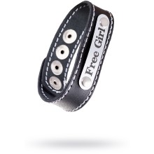 Браслет «Штучки-дрючки Free girl» с белой строчкой, кожанный, черный, 690013, длина 21 см., со скидкой