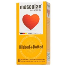Презервативы «Masculan Ribbed+Dotted» с колечками и пупырышками, материал латекс, 10 шт, длина 19 см.