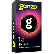 Презервативы анатомической формы «Ganzo Extase» с точечно-ребристой поверхностью и силиконовой смазкой, латекс, 15 шт, длина 18 см.