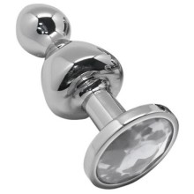 Анальная втулка «Wooomy Lollypop M», белый кристалл, CNEX 21080, цвет серебристый, длина 9.4 см.