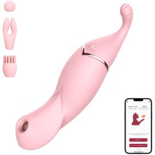 Вакуумный вибростимулятор BeYourLover Angelina со сменными насадками и управлением через приложение, TX752B, длина 15.1 см.