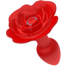 Красный анальный вибростимулятор в форме розы, 11.1 см, 10 режимов, с пультом, Secwell SW2033, длина 11.1 см.