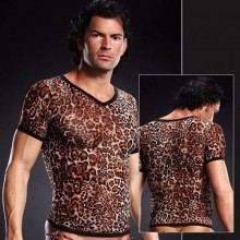 BlueLine сетчатая эротическая мужская футболка леопардовая с V-образным вырезом, размер L/XL, BLM020