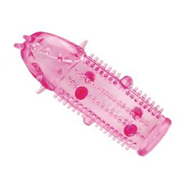 Насадка на фаллос с закрытой головкой с усиками, шипами и бусинками, цвет розовый, 00069-2, бренд SexToy, длина 8 см., со скидкой