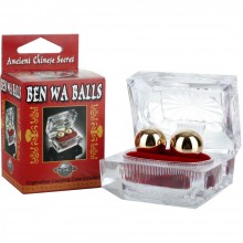 Шарики для вагинальных упражнений «Ben Wa Balls», PipeDream 2711-00PD, из материала Металл, цвет Золотой, длина 6 см.