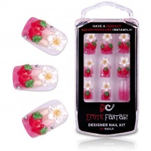 Акриловые типсы для маникюра с клубничками Californian Strawberry, бренд EroticFantasy, цвет Розовый, 24 мл., со скидкой