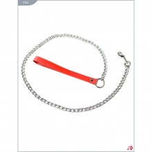 Поводок-цепь на кожаной красной ручке, BDSM Подиум Р041, цвет красный, длина 80 см.