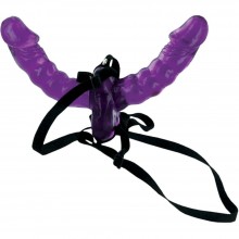 Ременной страпон «Double Delight Strap-on» с вагинальной пробкой из коллекции Fetish Fantasy Series, цвет фиолетовый, PD3386-00, из материала ПВХ, длина 15 см., со скидкой