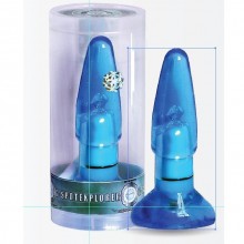 Голубая анальная пробка с вибропулей, бренд SexToy, цвет Голубой, длина 12 см., со скидкой