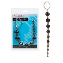 California Exotic «X-10 Beads» анальная цепочка, цвет черный, бренд CalExotics, из материала ПВХ, длина 28 см., со скидкой