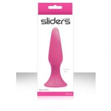 Анальная пробка Sliders Silicone Anal Plugs Medium на присоске из силикона розовая, бренд NS Novelties, длина 12.4 см.