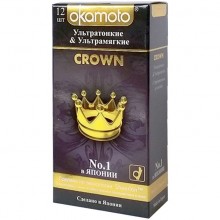 Ультратонкие и ультрамягкие презервативы Okamoto «Crown», упаковка 12 штук, длина 17.7 см.