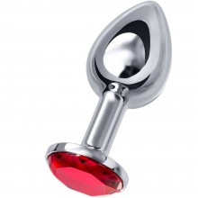 ToyFa Metal анальная втулка малая с красным алмазом, цвет Серебристый, длина 7.5 см.