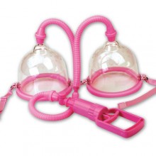 Женская розовая вакуумная помпа Baile «Breast Pump», для груди 2 колбы, BI-014091-5, из материала Пластик АБС, длина 10 см., со скидкой