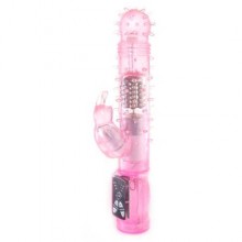 Интимный секс-вибратор «Кролик» с ротацией, Baile BW-037003, из материала TPE, цвет Розовый, длина 22.5 см.