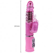 Женский хай-тек вибратор «Бабочка», цвет розовый, Baile BW-058006, из материала TPR, длина 26.3 см.