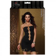 Платье с золотой цепочкой на груди ForPlay «Trimmed Halter Mini Dress Black», размер L 882671-BLACK-L