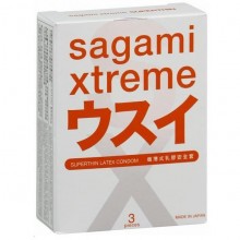 Ультратонкие японские презервативы Sagami «Xtreme SUPERTHIN», упаковка 3 шт., из материала Латекс, цвет Прозрачный, длина 19 см.