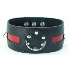 Черный кожаный ошейник с красной вставкой, БДСМ Арсенал 55018ars