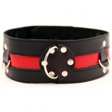 Черный кожаный ошейник с красной вставкой, БДСМ Арсенал 55005ars