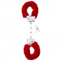 Меховые наручники «Furry Handcuffs Red», цвет красный, Shots Toys SH-SHT255RED, из материала Металл