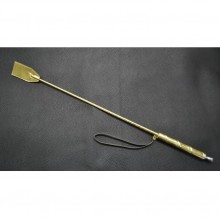 БДСМ стек с деревянной ручкой, цвет золотистый, СК-Визит 5019-8, из материала Искусственная кожа, длина 70 см., со скидкой