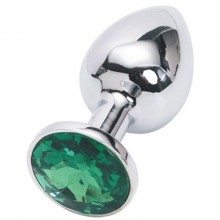Анальная пробка, цвет серебро, с зеленым кристаллом, Luxurious Tail 47046, коллекция Anal Jewelry Plug, длина 7.6 см.