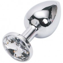 Анальная пробка, цвет серебро, с прозрачным кристаллом, Luxurious Tail 47064, коллекция Anal Jewelry Plug, длина 7.6 см., со скидкой