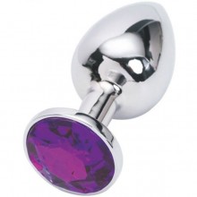Анальная пробка, цвет серебро, с фиолетовым кристаллом, Luxurious Tail 47020, цвет Серебристый, длина 7.6 см.