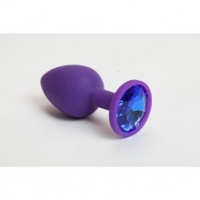 Анальная силиконовая пробка, цвет фиолетовый с синим кристаллом, Luxurious Tail 47081, длина 7.1 см.