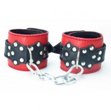 Наручники из красно-черной кожи с пряжкой, БДСМ Арсенал 51013ars, цвет красный