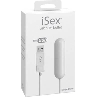 iSex «Usb Slim Bullet» тонкая вибропуля, USB-зарядка, цвет Белый, длина 6.1 см.