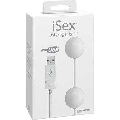 Вагинальные шарики iSex «USB Kegel Balls», на проводе, белые с вибрацией, 1055-19 PD, длина 10.5 см.