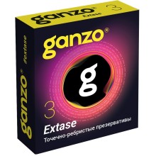 Ganzo «Extase» презервативы точечные ребристые анатомической формы, упаковка 3 шт., длина 18 см.