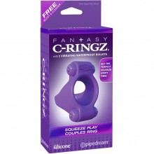 Эрекционное кольцо для члена «Squeeze Play Couples Ring» с 2-мя виброэлементами, цвет фиолетовый, PipeDream PD5808-12, из материала Силикон, коллекция Fantasy C-Ringz