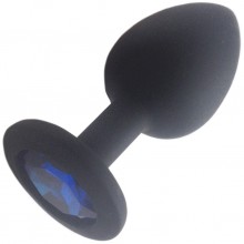 Черная анальная пробка из силикона с синей стразой, размер S, Luxurious Tail HS-SMBlk-blue, длина 7 см.