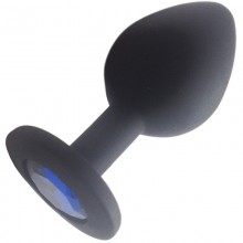 Черная анальная пробка из силикона с синей стразой, размер M, Luxurious Tail HS-MDBlk-blue, длина 8 см.