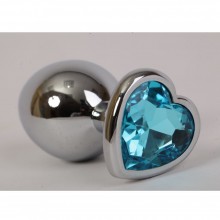 Пробка металлическая с сердечком, голубой страз, Luxurious Tail 47141, коллекция Anal Jewelry Plug, цвет Серебристый, длина 7.5 см.