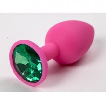 Силиконовая розовая пробка с зеленым стразом, Luxurious Tail 47113, коллекция Anal Jewelry Plug, длина 7.1 см.