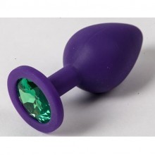 Силиконовая анальная пробка с кристаллом, фиолетовая с зеленым, Luxurious Tail 47131, коллекция Anal Jewelry Plug, цвет Фиолетовый, длина 8.2 см., со скидкой