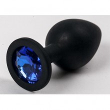 Силиконовая анальная пробка, черная с синим стразом, Luxurious Tail 47138, коллекция Anal Jewelry Plug, цвет Черный, длина 8.2 см.