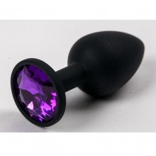 Анальная пробка из силикона, черная с фиолетовым, Luxurious Tail 47121, коллекция Anal Jewelry Plug, длина 7.1 см.