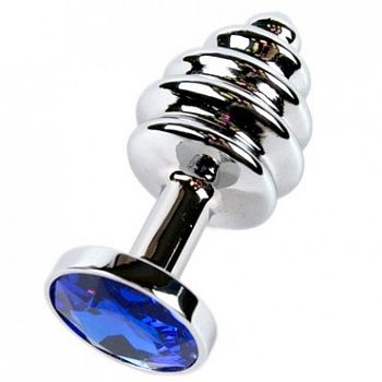 Металлическая фигурная пробка, синий страз, Luxurious Tail 47146, коллекция Anal Jewelry Plug, цвет Серебристый, длина 7.5 см., со скидкой