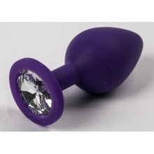 Силиконовая анальная пробка со стразом, фиолетовая с прозрачным, Luxurious Tail 47132, коллекция Anal Jewelry Plug, цвет Фиолетовый, длина 8.2 см., со скидкой