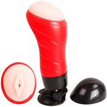 Мужской мастурбатор-вагина с присоской «Delia», Baile BM-00900T46S, из материала CyberSkin, цвет Красный, длина 28 см., со скидкой
