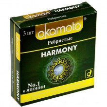 Ребристые презервативы Okamoto «Harmony», упаковка 12 шт., из материала Латекс, цвет Прозрачный, длина 18.5 см.