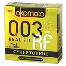 Тонкие облегающие презервативы Окамото «003 Real Fit», упаковка 3 шт., бренд Okamoto, длина 18 см.