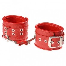Кожаные наручники на цепи от компании СК-Визит, цвет красный, 3052-2, One Size (Р 42-48)