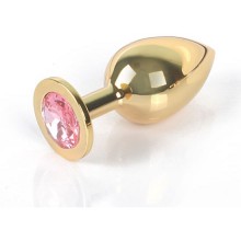 Golden Plug Large большая металлическая пробка, цвет кристалла розовый, бренд Anal Jewerly Plug, длина 9.5 см.